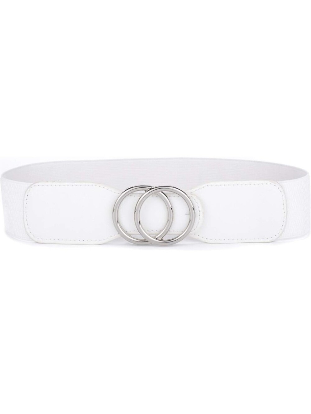 NEW Elastic Stretch Wide Waist Belt w/ Double Rings Silver Buckle, M-L 31-37 in